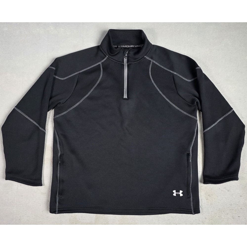 Men's Under Armour Quarter Zip XL Loose Waffle Knit Pullover Long Sleeve Black